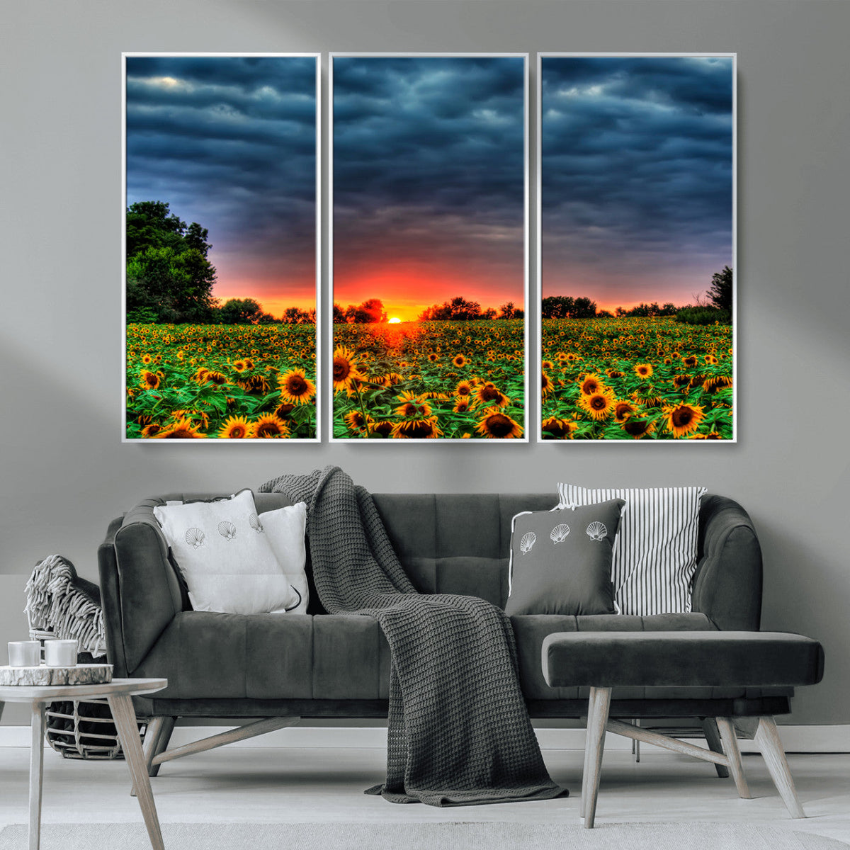 Golden Sunflower Field at Sunset – Breathtaking Sky and