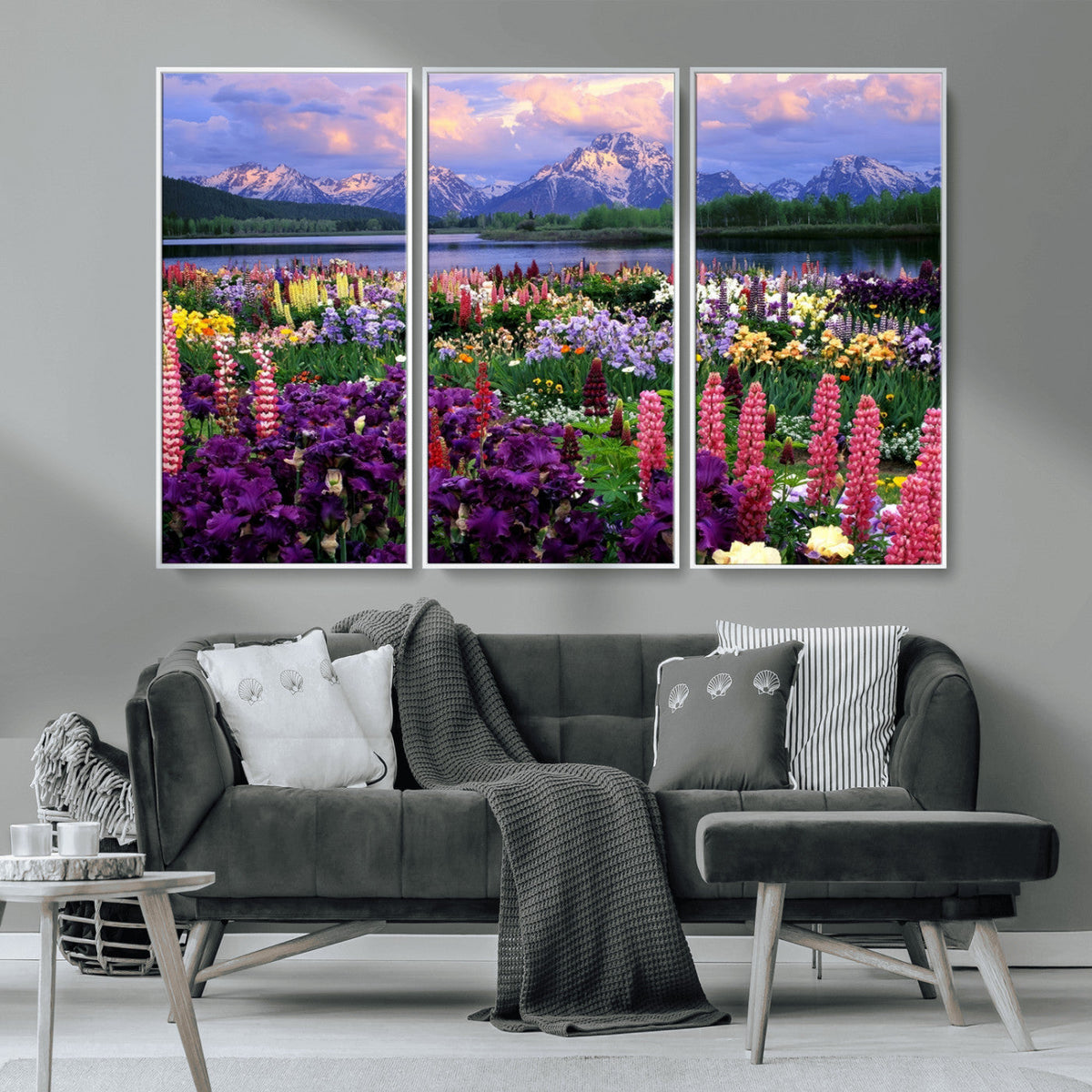 Vibrant Wildflower Garden and Mountain View Giclee Canvas