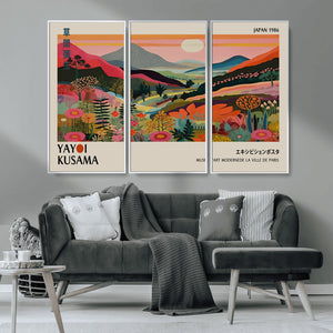Yayoi Kusama Landscape Canvas Print, Vibrant Floral Mountain
