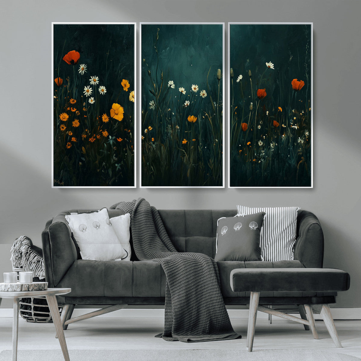 Framed Wildflower Field Wall Art, Framed Vintage Botanical