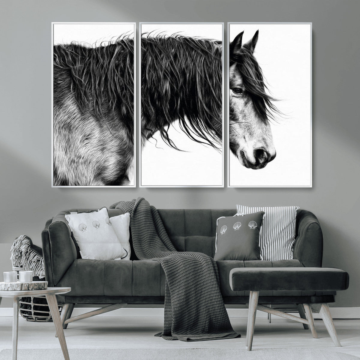 Majestic Horse Wall Art – Framed Black White Portrait Canvas