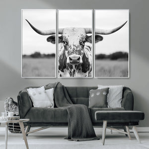 Highland Cow Wall Art Canvas Print – Black and White Western