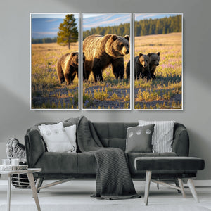 Grizzly Bear Family Wall Art Canvas Print – Majestic
