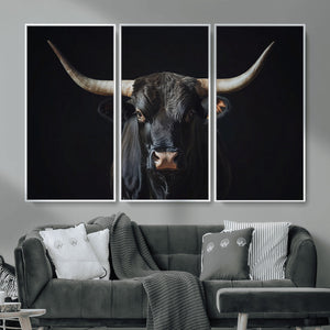 Majestic Longhorn Bull Wall Art Canvas Print – Dark