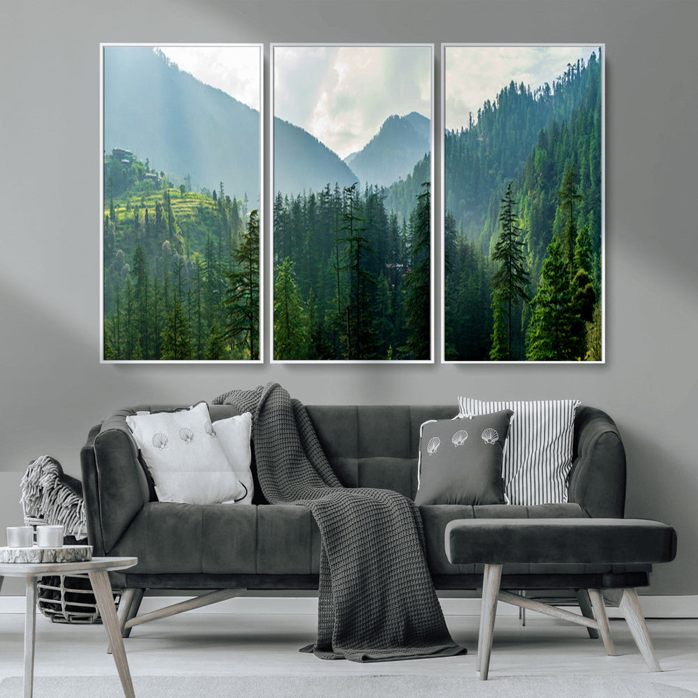 Misty Forest Mountain Wall Art Canvas Print – Framed Serene