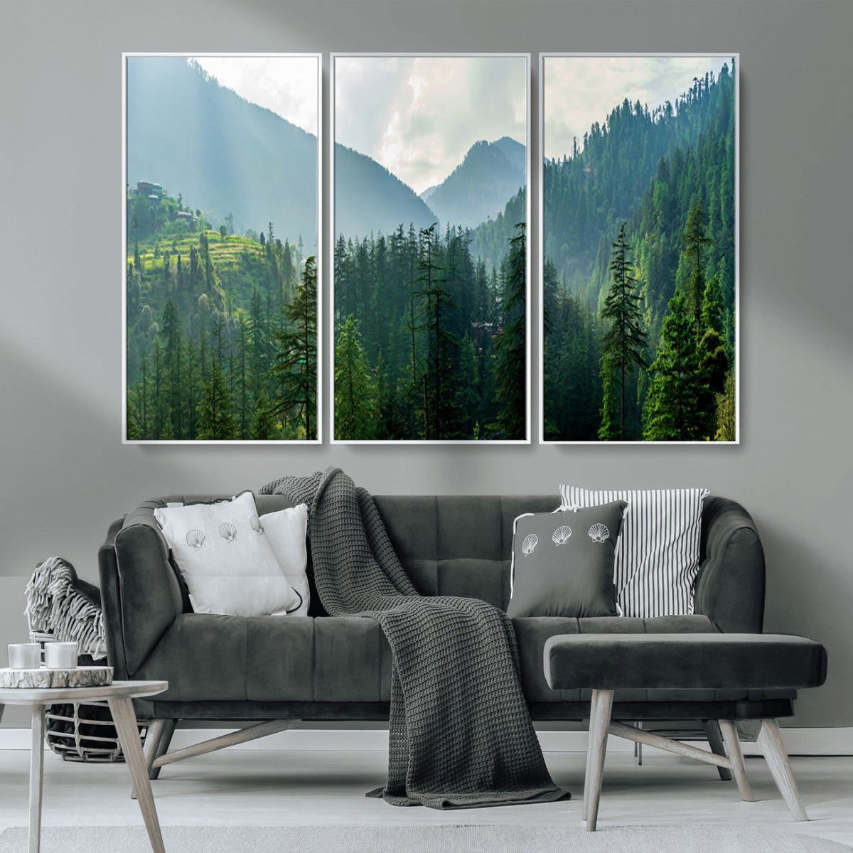 Misty Forest Mountain Wall Art Canvas Print – Framed Serene