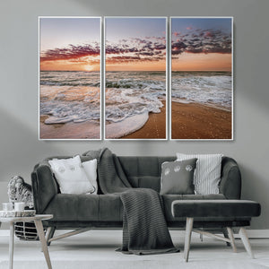 Ocean Sunset Wall Art Canvas Print – Framed Sandy Shore