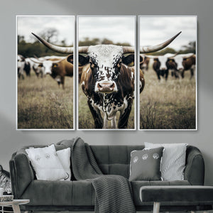 Texas Longhorn Wall Art – Framed Speckled Cow Canvas