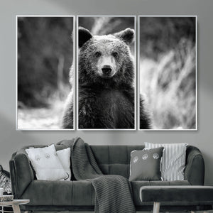Grizzly Bear Wall Art Canvas Print – Framed Black White