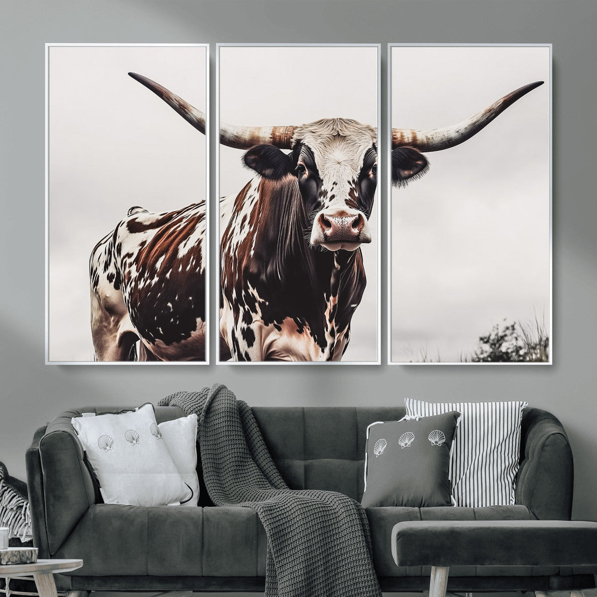 Texas Longhorn Wall Art Canvas Print – Framed Spotted Bull