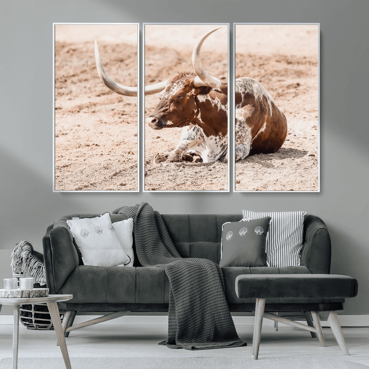 Texas Longhorn Wall Art – Framed Resting Bull Canvas