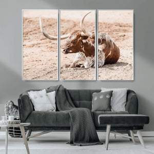 Texas Longhorn Wall Art – Framed Resting Bull Canvas