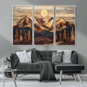 Wood Mountain Landscape Wall Art Canvas Print – Framed