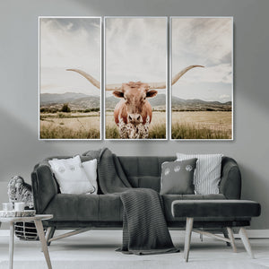 Texas Longhorn Wall Art Canvas Print – Framed Western Cow