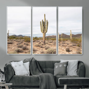 Saguaro Cactus Wall Art – Framed Desert Canvas Artwork,