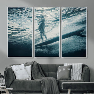 Underwater Surf Wall Art – Framed Ocean Wave Canvas Artwork,