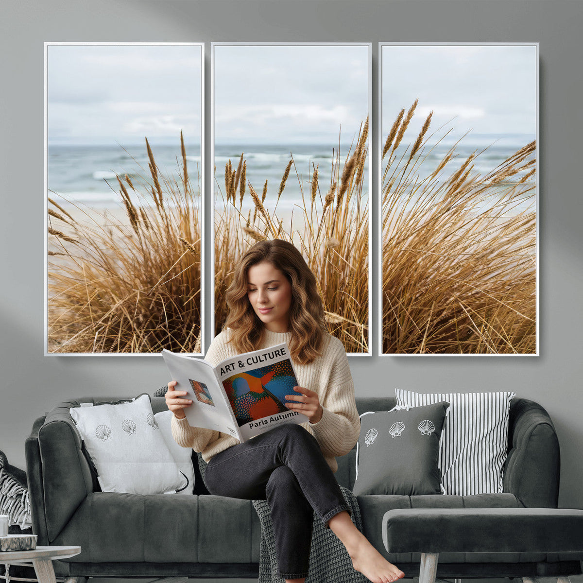 Beach Grass Wall Art Canvas Print – Framed Coastal Dunes Art