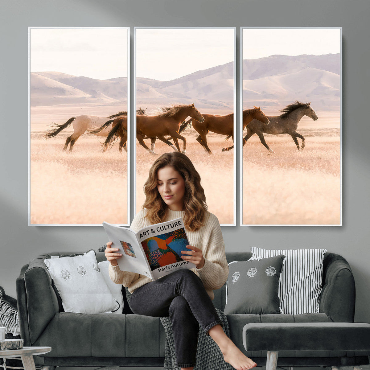 Wild Horse Wall Art Canvas Print – Framed Rustic Western Art