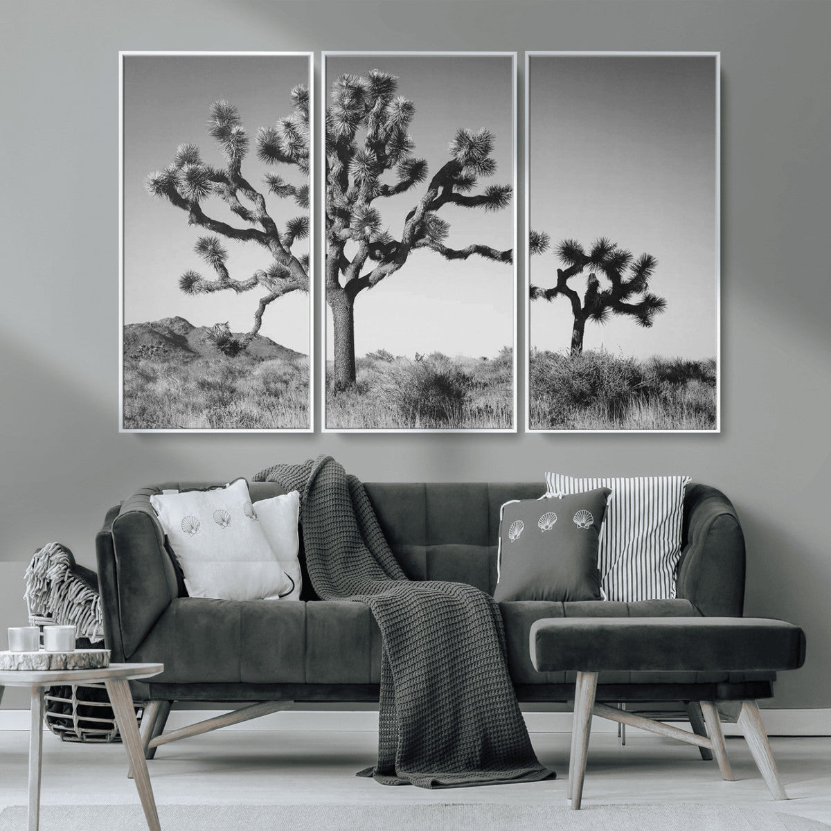 Joshua Tree Wall Art Canvas Print – Framed Monochrome Desert