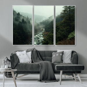 Misty Forest Wall Art Canvas Print – Framed Foggy River