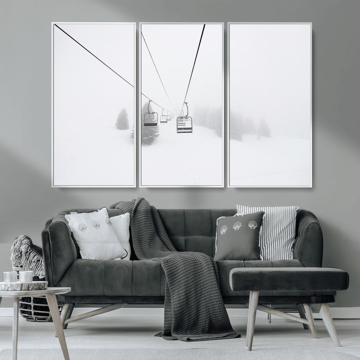 Ski Lift Wall Art Canvas Print – Snowy Alpine Landscape