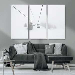 Ski Lift Wall Art Canvas Print – Snowy Alpine Landscape