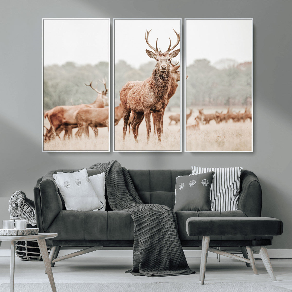 Rustic Nature Wall Art Canvas Print – Stag Woodland Framed