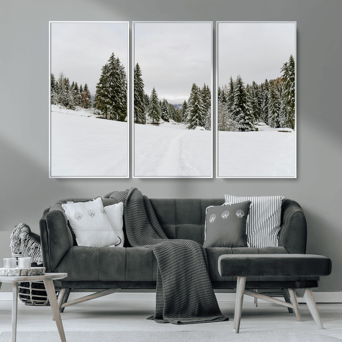 Frosty Pines Wall Art Canvas Print – Framed Silent Snowfall