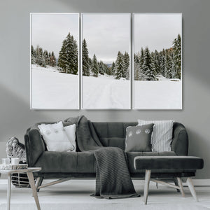 Frosty Pines Wall Art Canvas Print – Framed Silent Snowfall