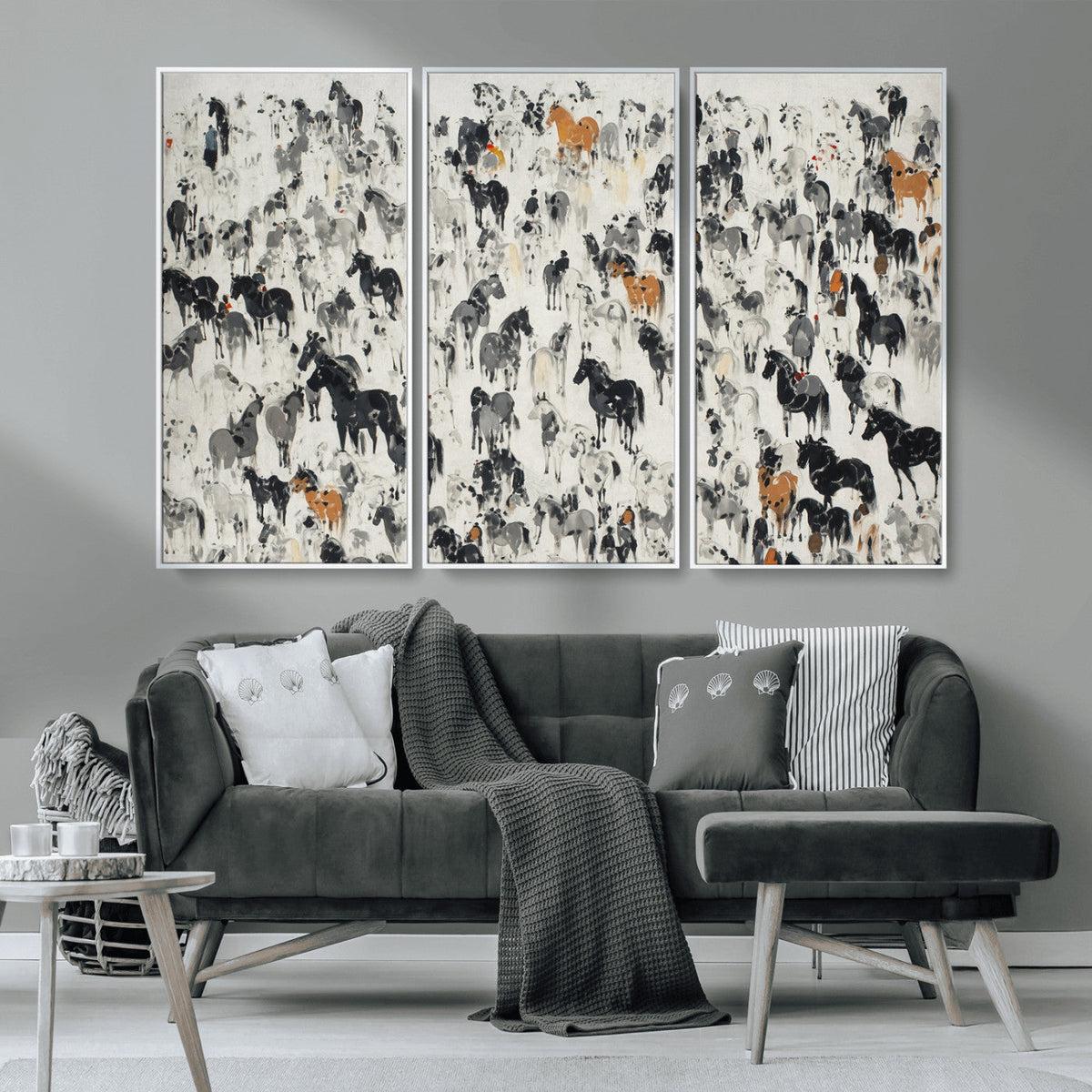 Wild Horse Stampede Wall Art Canvas Print – Monochrome