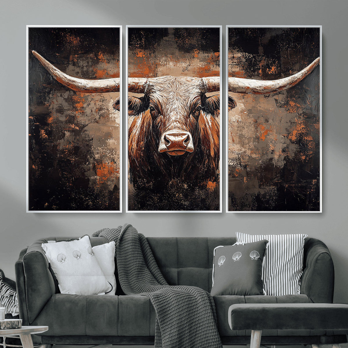 Abstract Longhorn Wall Art Canvas Print – Vintage Western