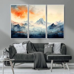 Warm Clouds Abstract Mountain Wall Art Canvas Print