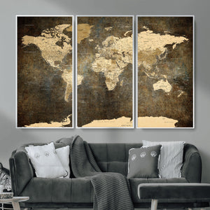 Large Framed Vintage World Map Wall Art Print for Home Wall