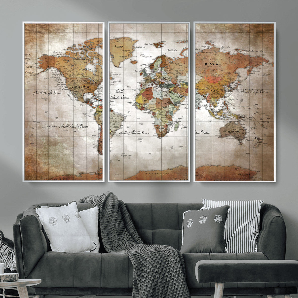 Vibrant Watercolor World Map Canvas Wall Art – Framed Travel