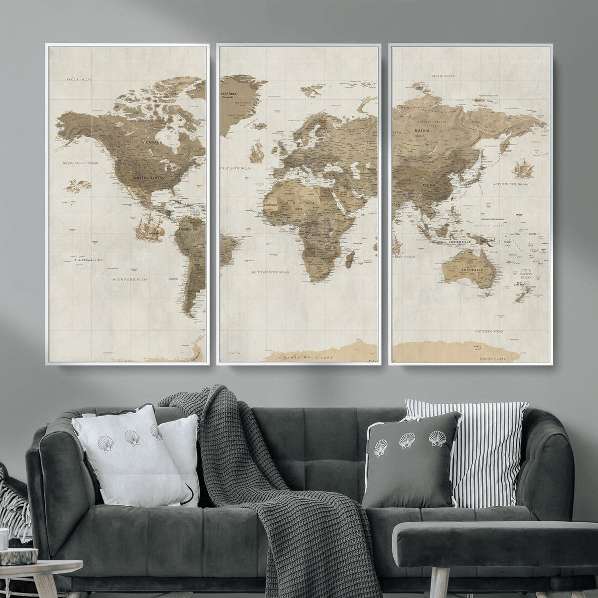 Detailed World Map Wall Art Canvas Print