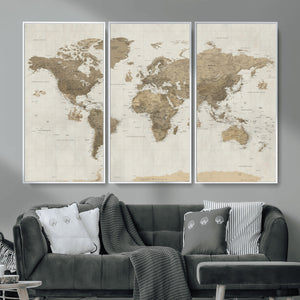 Detailed World Map Wall Art Canvas Print