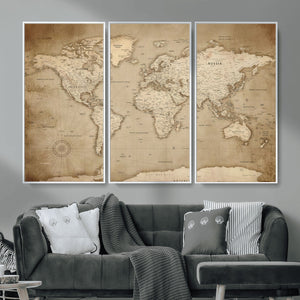 Colorful Watercolor World Map Canvas Wall Art – Framed