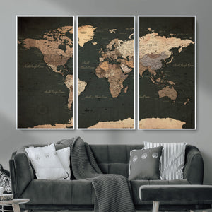 Vintage World Map Canvas Wall Art – Framed Travel Map for