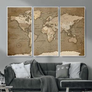 World Map Wall Art Canvas Print, Framed Map Art Picture