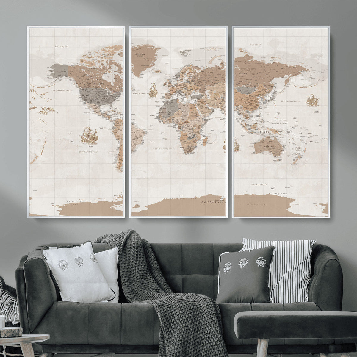 Framed Large World Map Canvas Print for Office Decor