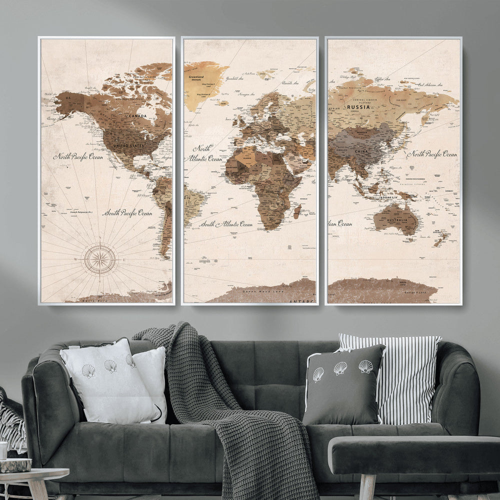 World Map Canvas Print – Framed Detailed Map of the World