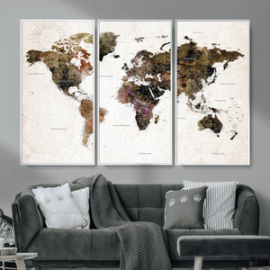 Watercolor World Map Print - Large Wall Art Canvas Print for