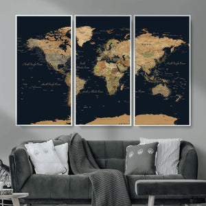 Vintage World Map Canvas on the Dark Background Wall Art