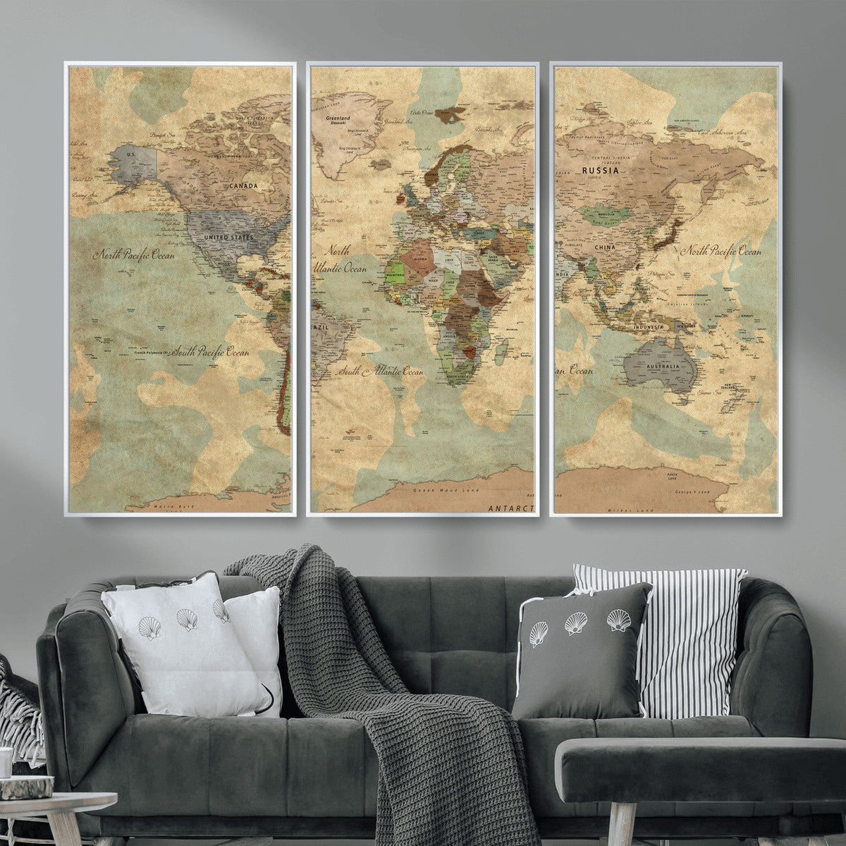 Vintage World Map Wall Art | Ready to Hang and Framed