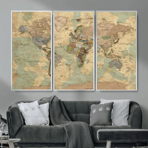Vintage World Map Wall Art | Ready to Hang and Framed
