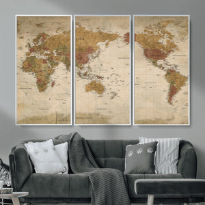 Vintage Detailed World Map Wall Art Canvas Print – Antique