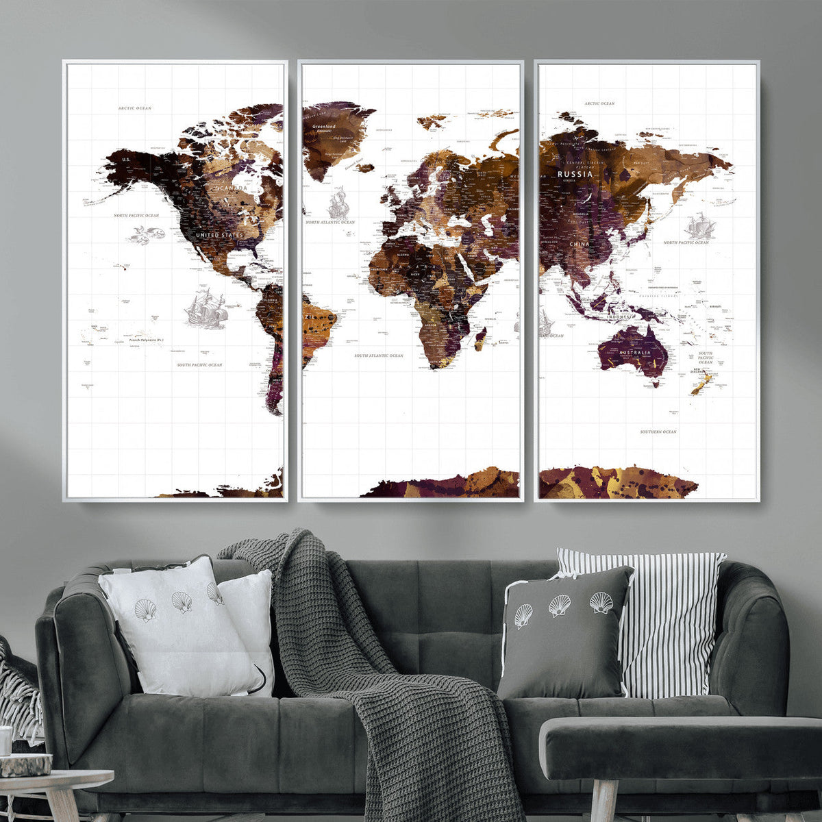 Rustic World Map Wall Art Canvas Print | Large World Map on