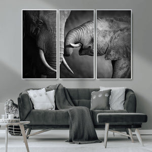 Elephant Family Wall Art Canvas, Framed Elephant Family