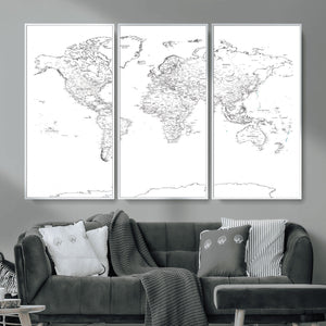 World Map Canvas Print – Framed Modern Detailed Map of the