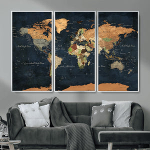 Vintage World Map Canvas Wall Art – Detailed Map with